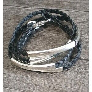 Lizzy James Leather Wrap With Silver Tone Crescents Wrap Bracelet